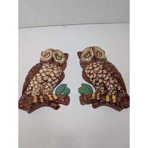 Vintage Savoy Mold Ceramic Owl Wall Plaques Set Brown Cream 1970s Decor